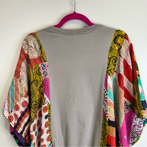 Hippie Boho Festival Short Sleeve Poncho Top Graphic Kantha Granola Girl Whimsy - Picture 10 of 16